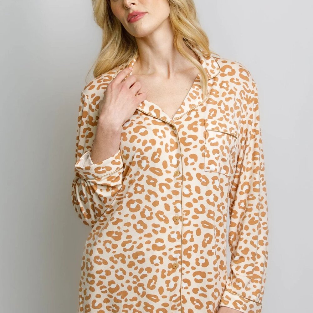 In My Sundays Neutral Leopard Long Pajama Set - XL